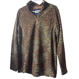 Lands' End Women's Leopard Print Fleece Pullover Size L tall
